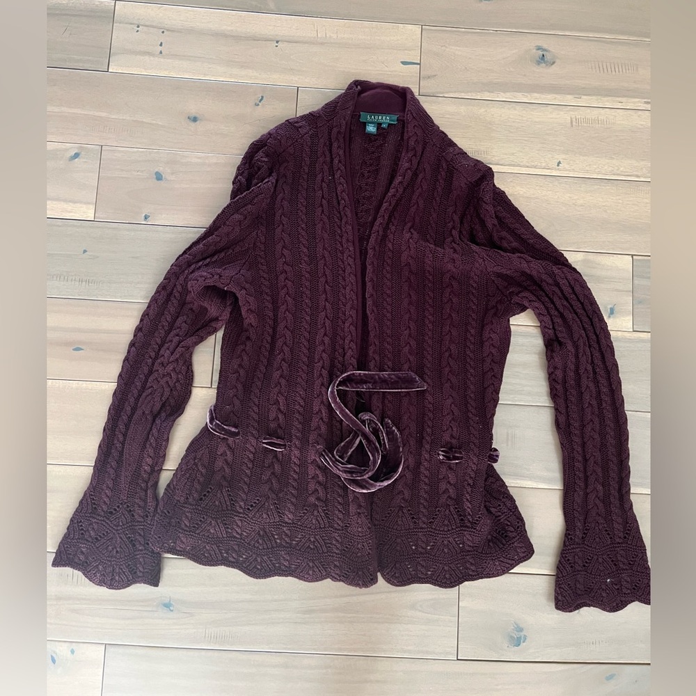 Ralph Lauren Burgundy Cable Knit Cardigan